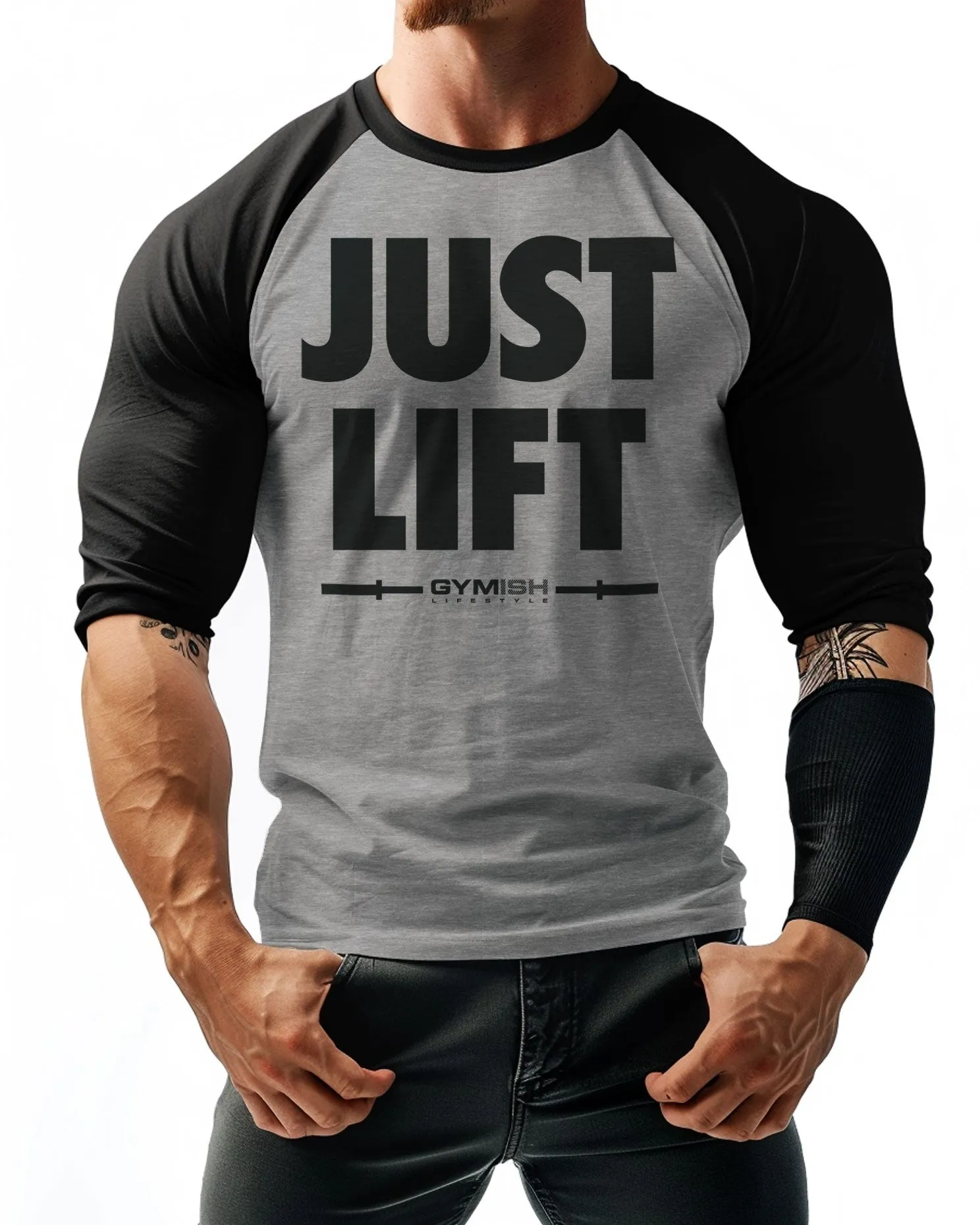 114. RAGLAN Just Lift Funny Workout Gym T-Shirt for Men
