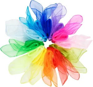 12pcs Square Juggling Silk Dance Scarves Magic Tricks Performance Props Accessories Movement Scarves Rhythm Band Scarf 24 Inches 12 Colors