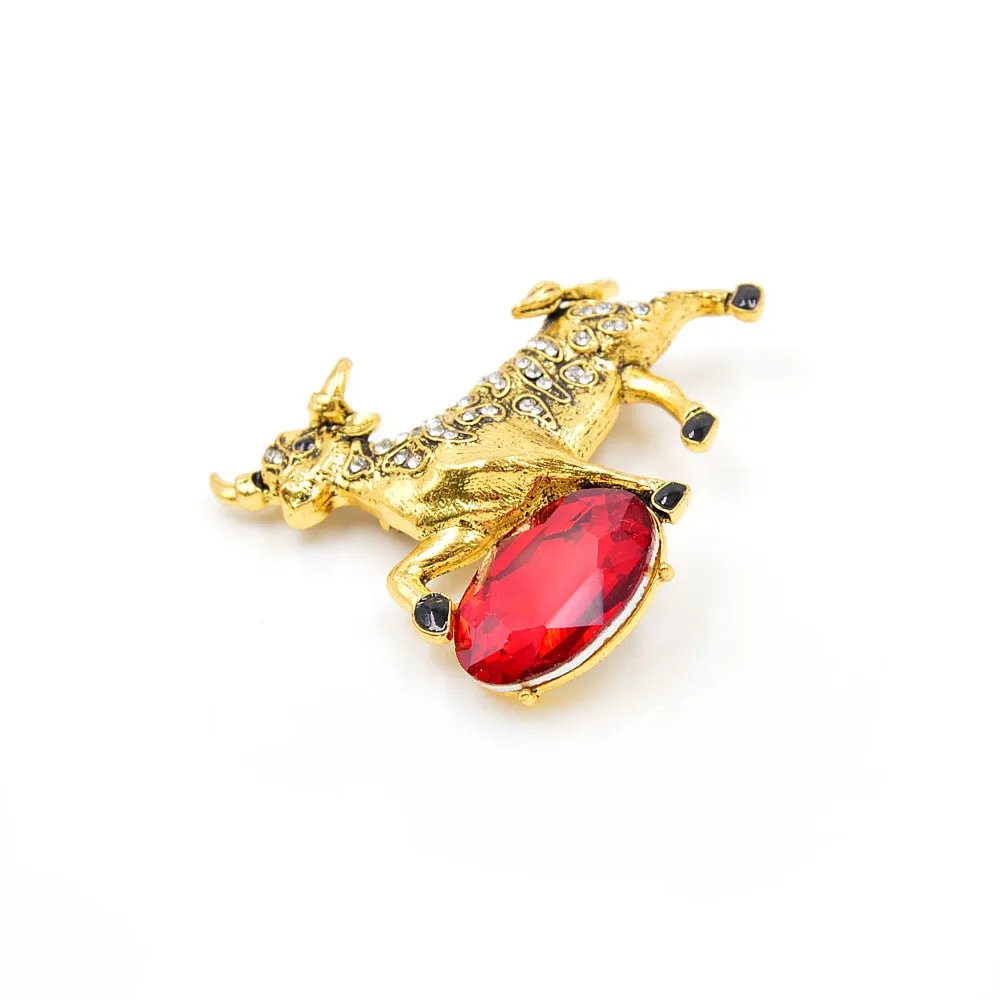 2 Colors Choose Rhinestone Bull Cattle Cow Brooch Chinese Zodiac Year Brooch
