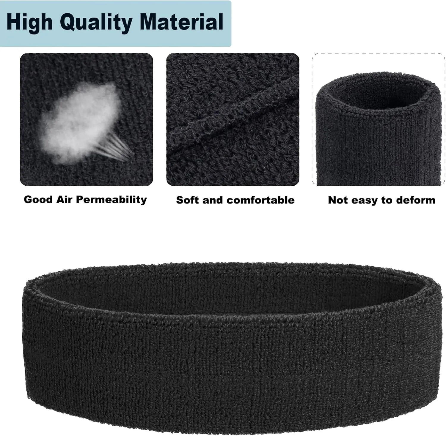 3 Pack Sweatbands Sports Headband for Men & Women - Moisture Wicking Athletic Cotton Terry Cloth Sweatband for Tennis, Basketball, Running, Gym, Working Out