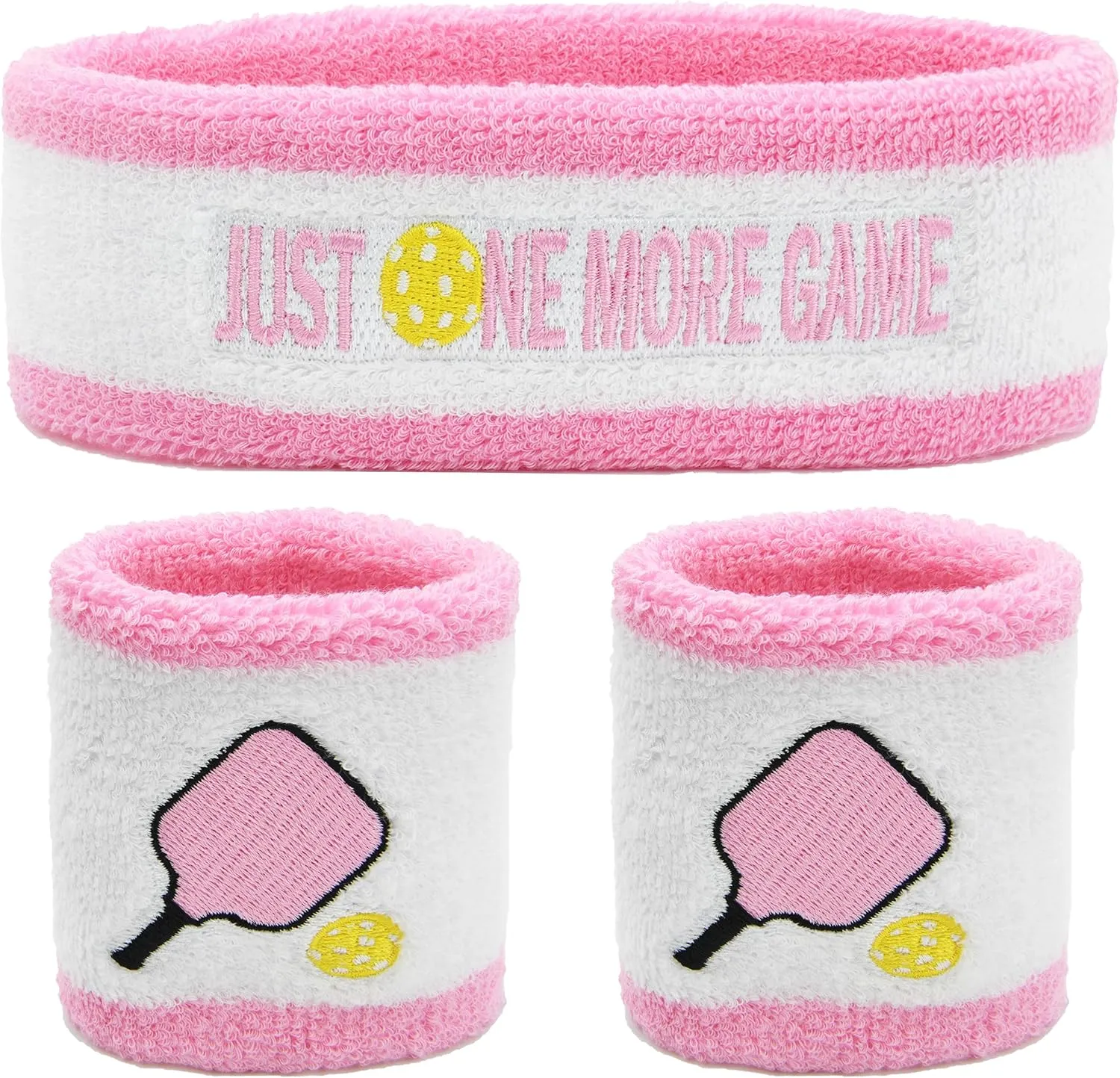 3 Pcs Pickleball Sweatband Set Men Women, Moisture Wicking Sweat Absorbent 2 Wristbands and 1 Headband for Basketball Tennis, Great Gift for Sports