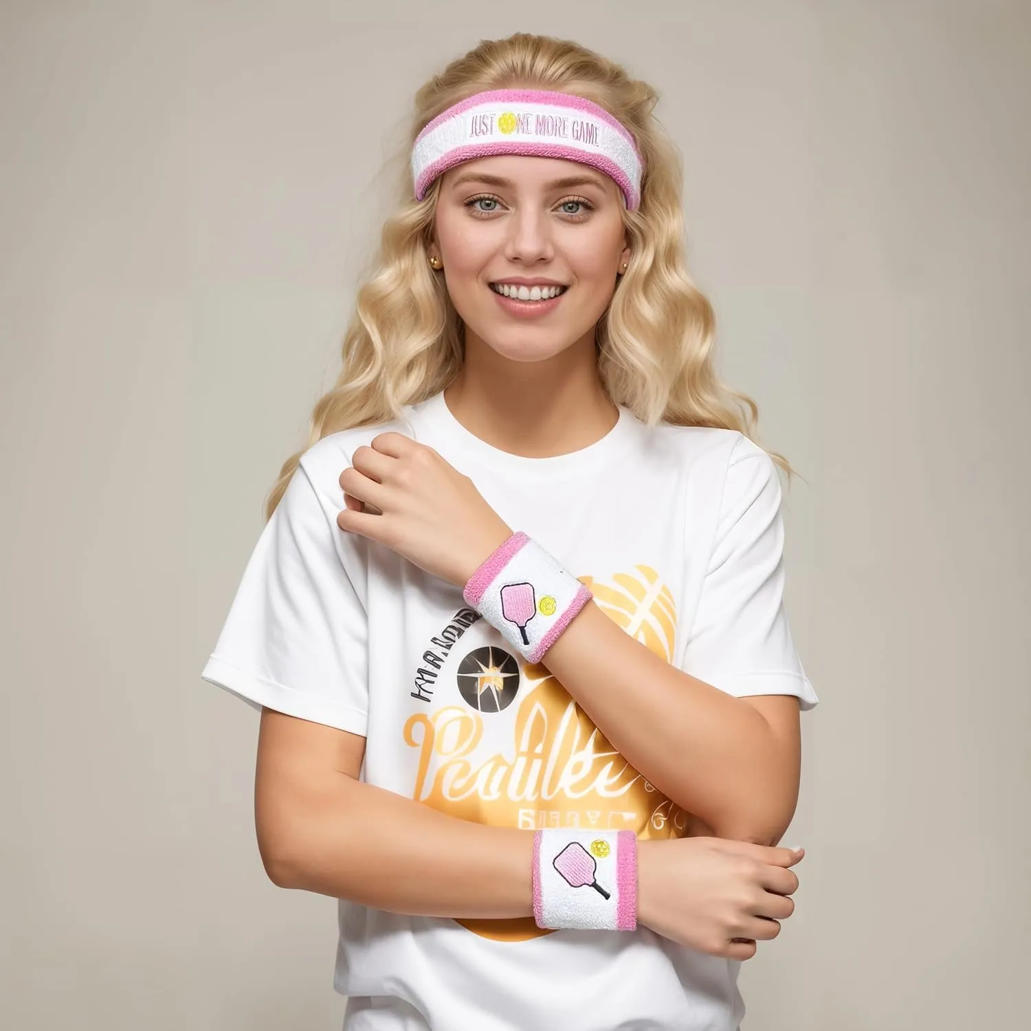 3 Pcs Pickleball Sweatband Set Men Women, Moisture Wicking Sweat Absorbent 2 Wristbands and 1 Headband for Basketball Tennis, Great Gift for Sports