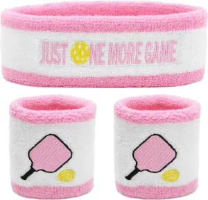3 Pcs Pickleball Sweatband Set Men Women, Moisture Wicking Sweat Absorbent 2 Wristbands and 1 Headband for Basketball Tennis, Great Gift for Sports