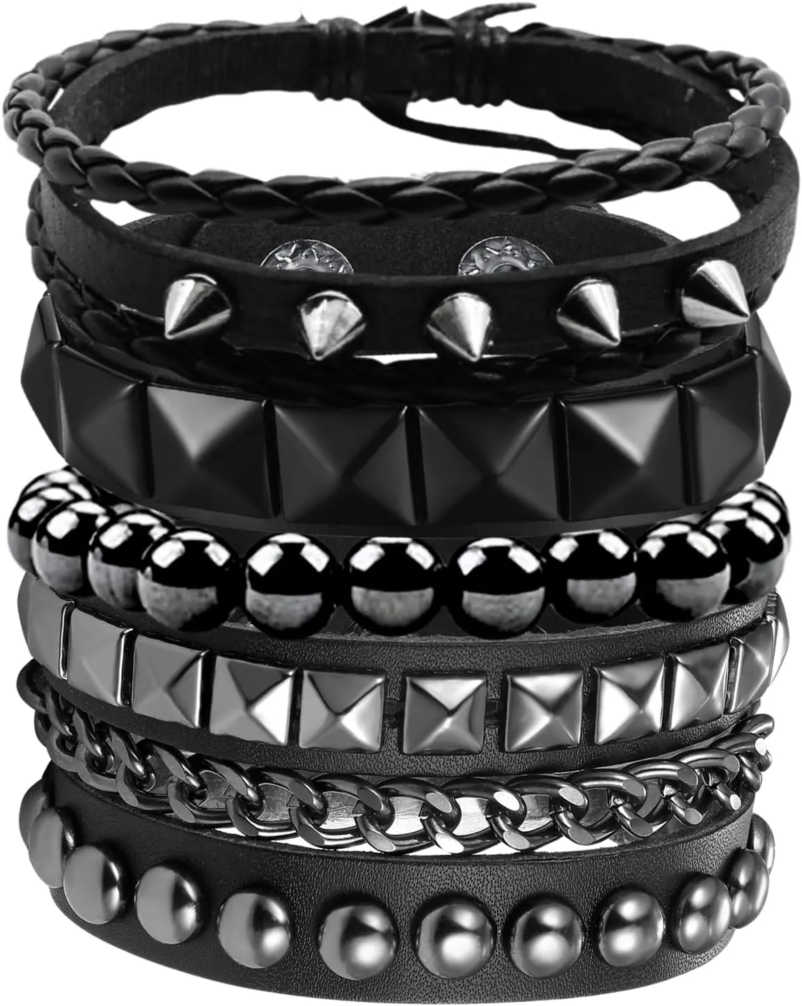 4 Pcs Punk Rock Leather Studded Bracelets for Men Women 80s Gothic Spike Cuff Bracelet Set Emo Accessories for Rocker Outfits