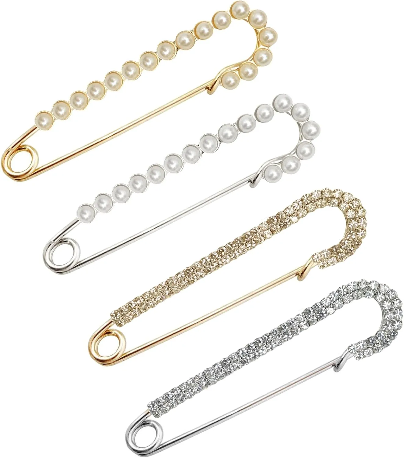 4pcs Brooche Pins, Sweater Shawl Hat Clips Decorative Safety Pins for Clothes Faux Crystal Pearl Brooches and Pins for Women Fashion Dress Clips