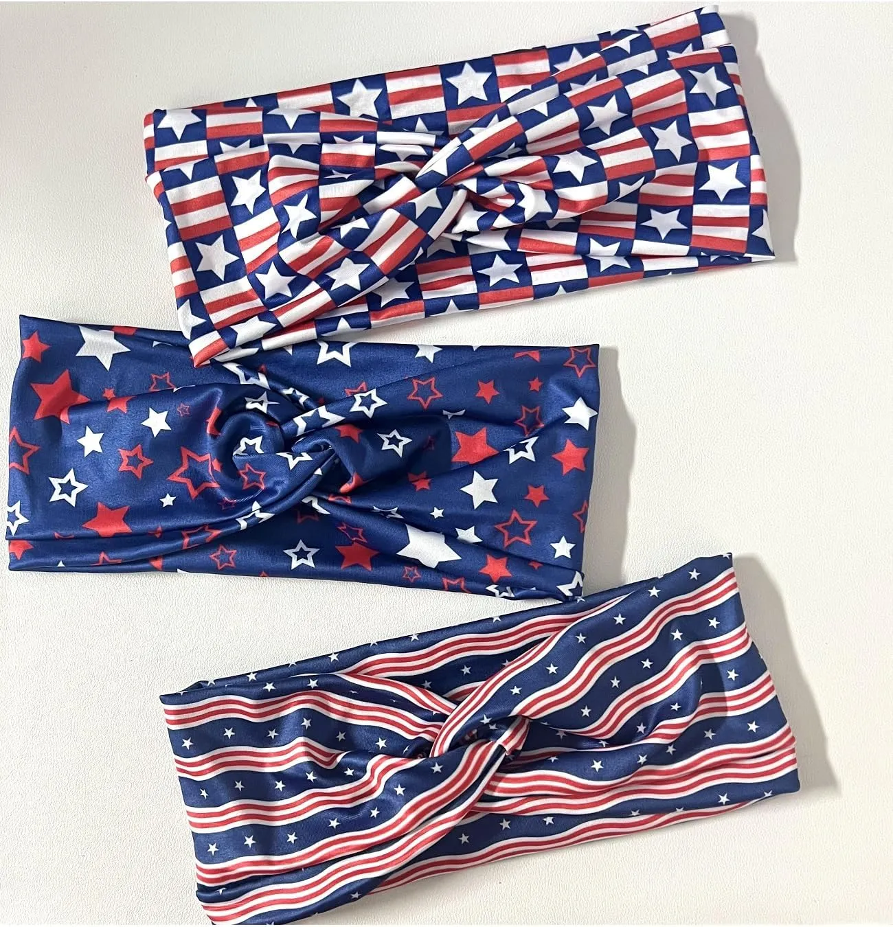 4th of July Headbands for Women Bulk Hair Accessories - American Flag Headbands for Women Wide Thick Red White and Blue Patriotic Hair Bands