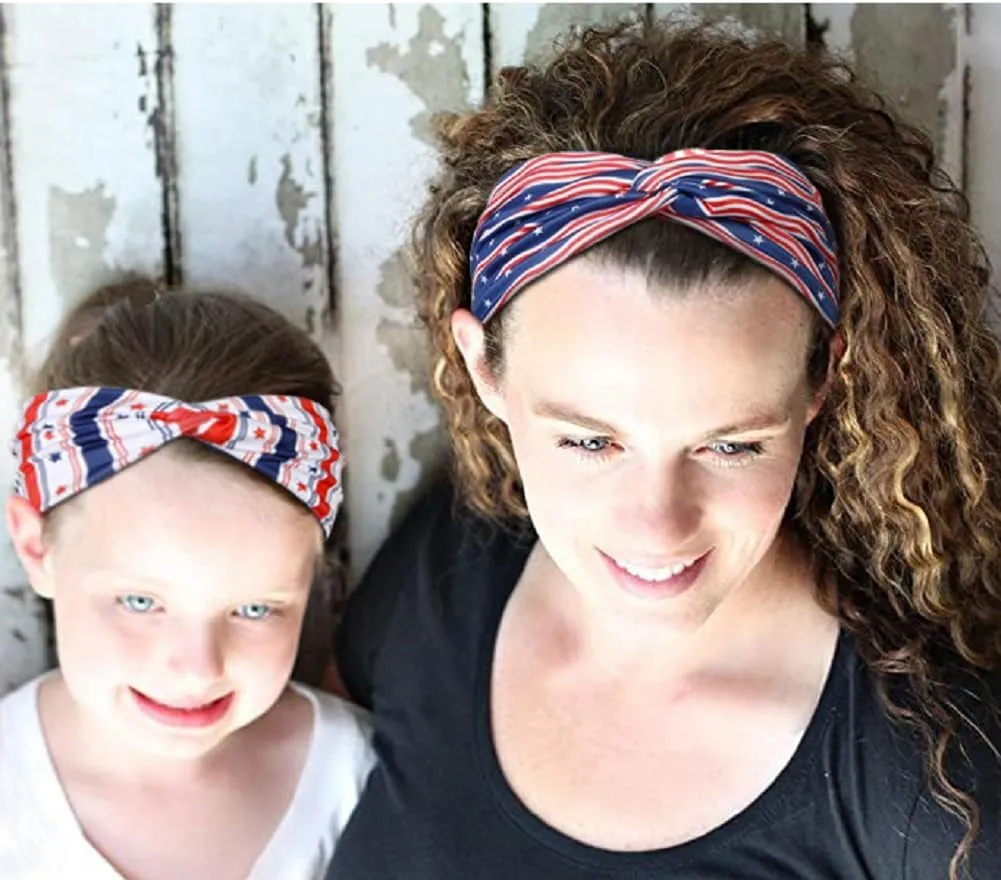 4th of July Headbands for Women Bulk Hair Accessories - American Flag Headbands for Women Wide Thick Red White and Blue Patriotic Hair Bands