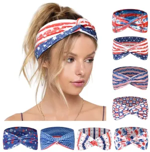 4th of July Headbands for Women Bulk Hair Accessories - American Flag Headbands for Women Wide Thick Red White and Blue Patriotic Hair Bands