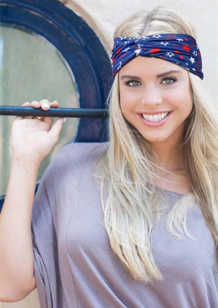4th of July Headbands for Women Bulk Hair Accessories - American Flag Headbands for Women Wide Thick Red White and Blue Patriotic Hair Bands