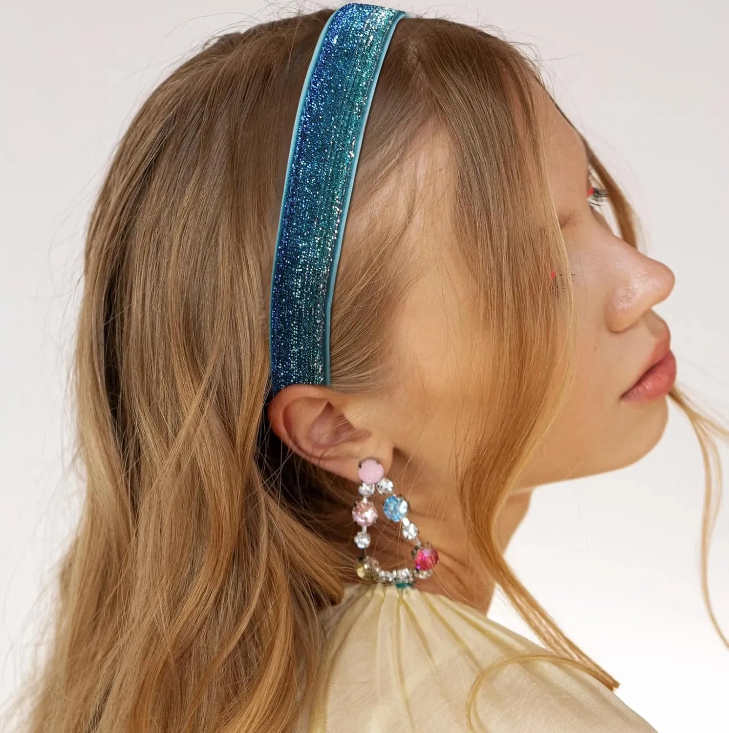 6 Glitter Headbands for Girls Adjustable Non Slip Thin Elastic Hair Bands Stretch Sport Headband for Kids Sparkly Bling Headband Hair Accessories (Pack of 6)