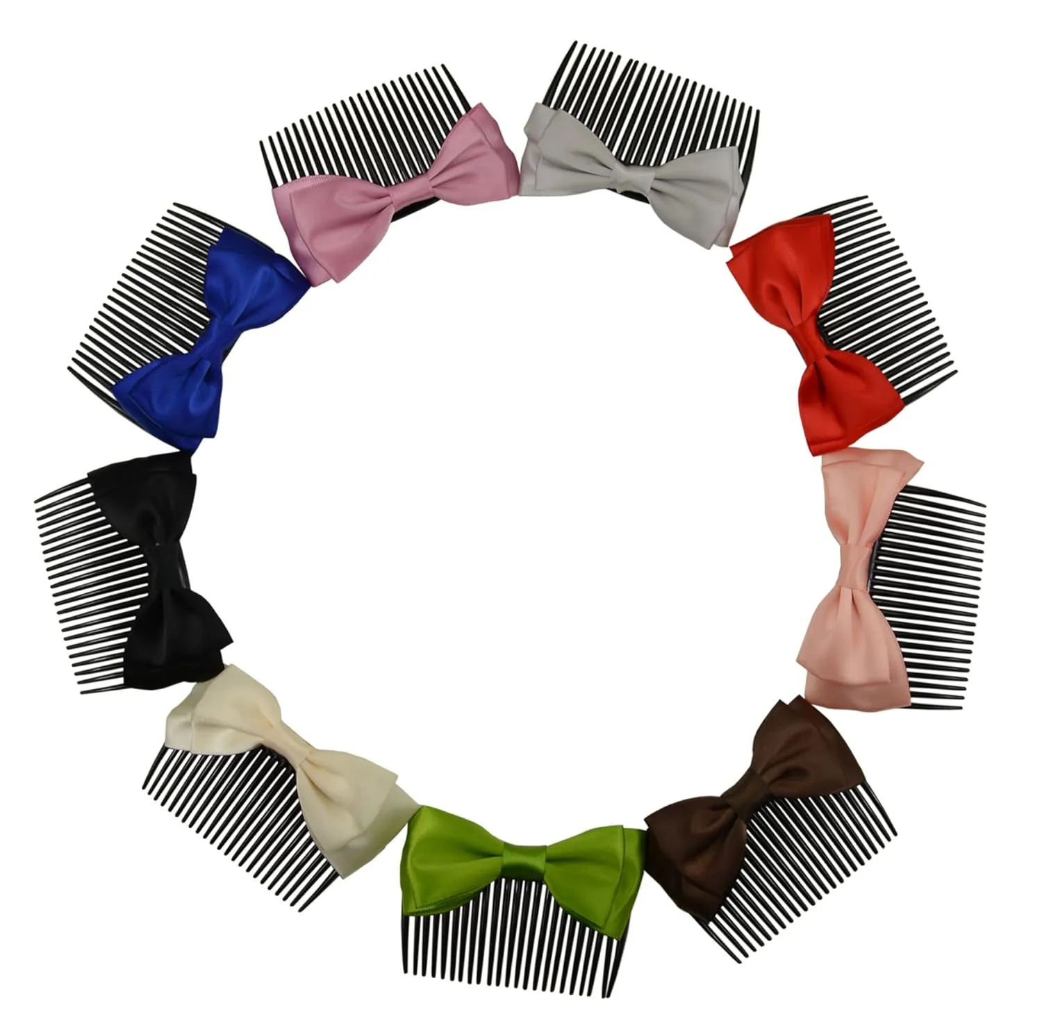 9 Pcs Women Lady Girls Plastic Teeth Comb Double-Deck Satin Bowtie Detailing Hair Comb Clip with Bowknot