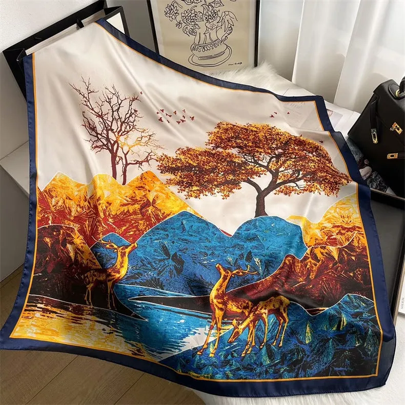 90cm x 90cm Imitation Silk Scarf Women Elegant Ladies Scarf