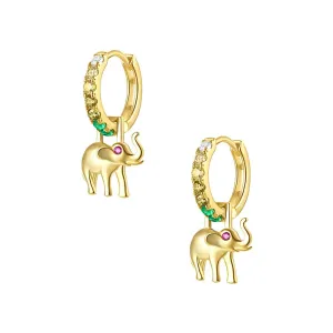 925 Silver Purple Eye Elephant Sparkling Drop Huggie Earrings CZ Diamond