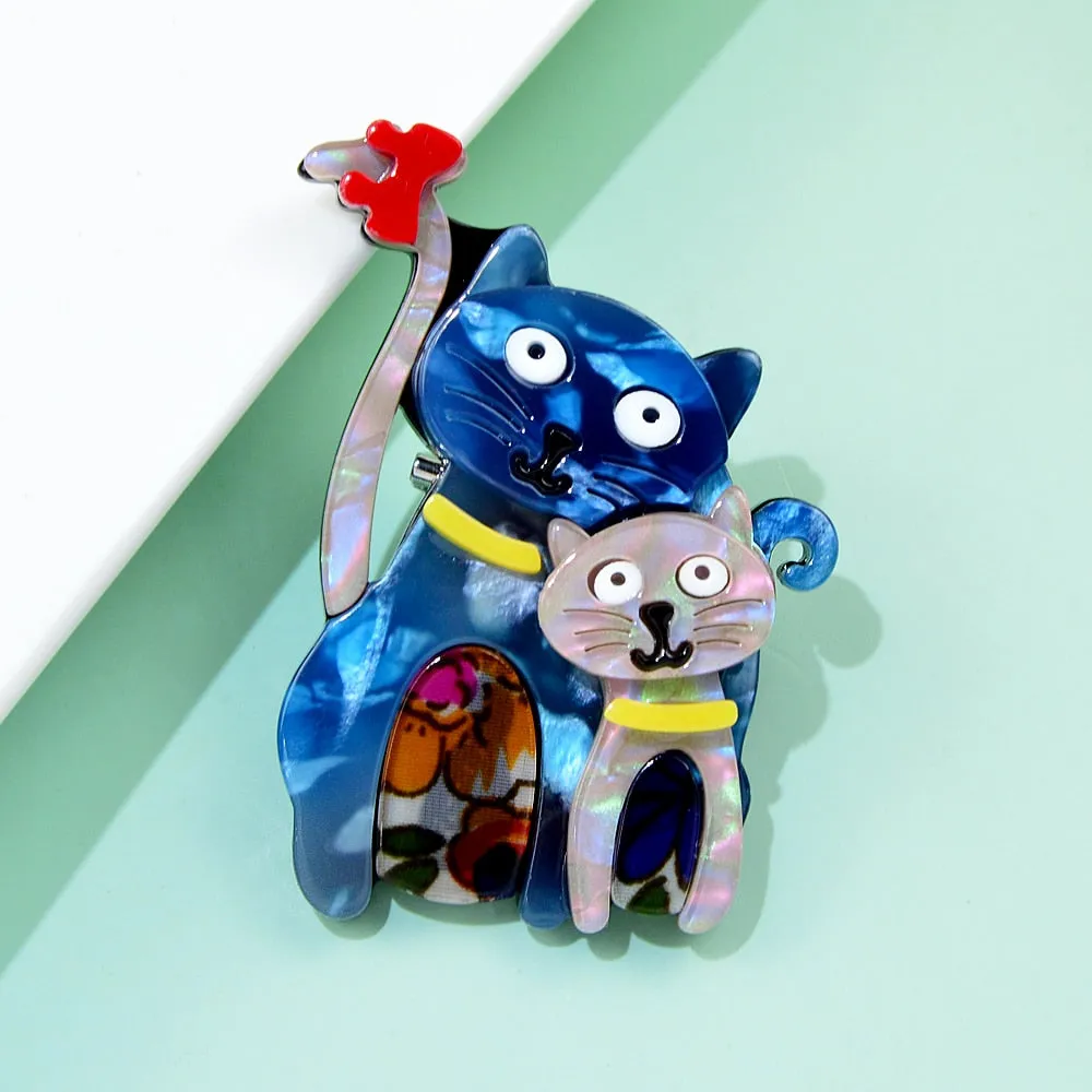 Acrylic Cat Mom and Kids Brooches for Women