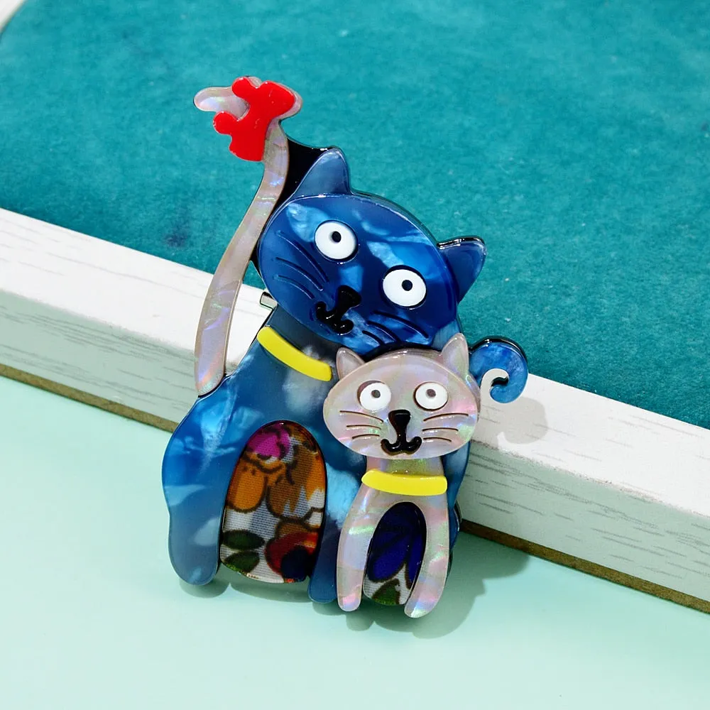 Acrylic Cat Mom and Kids Brooches for Women