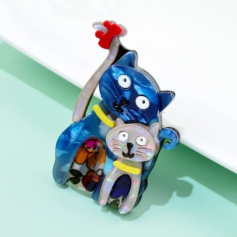 Acrylic Cat Mom and Kids Brooches for Women