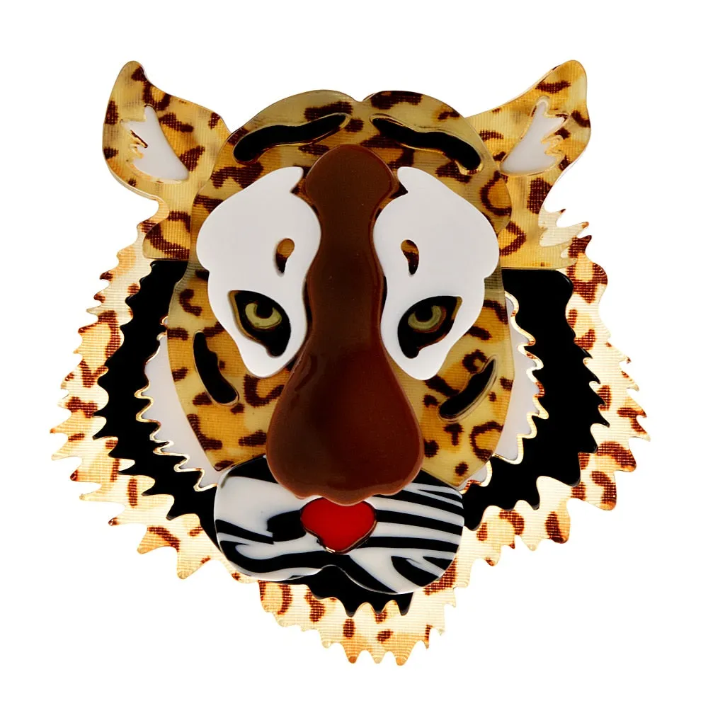 Acrylic Tiger Brooch Pin Fashion Acetate Fiber Jewelry Animal Design Coat Accessories