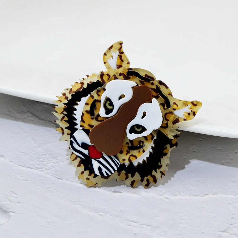 Acrylic Tiger Brooch Pin Fashion Acetate Fiber Jewelry Animal Design Coat Accessories
