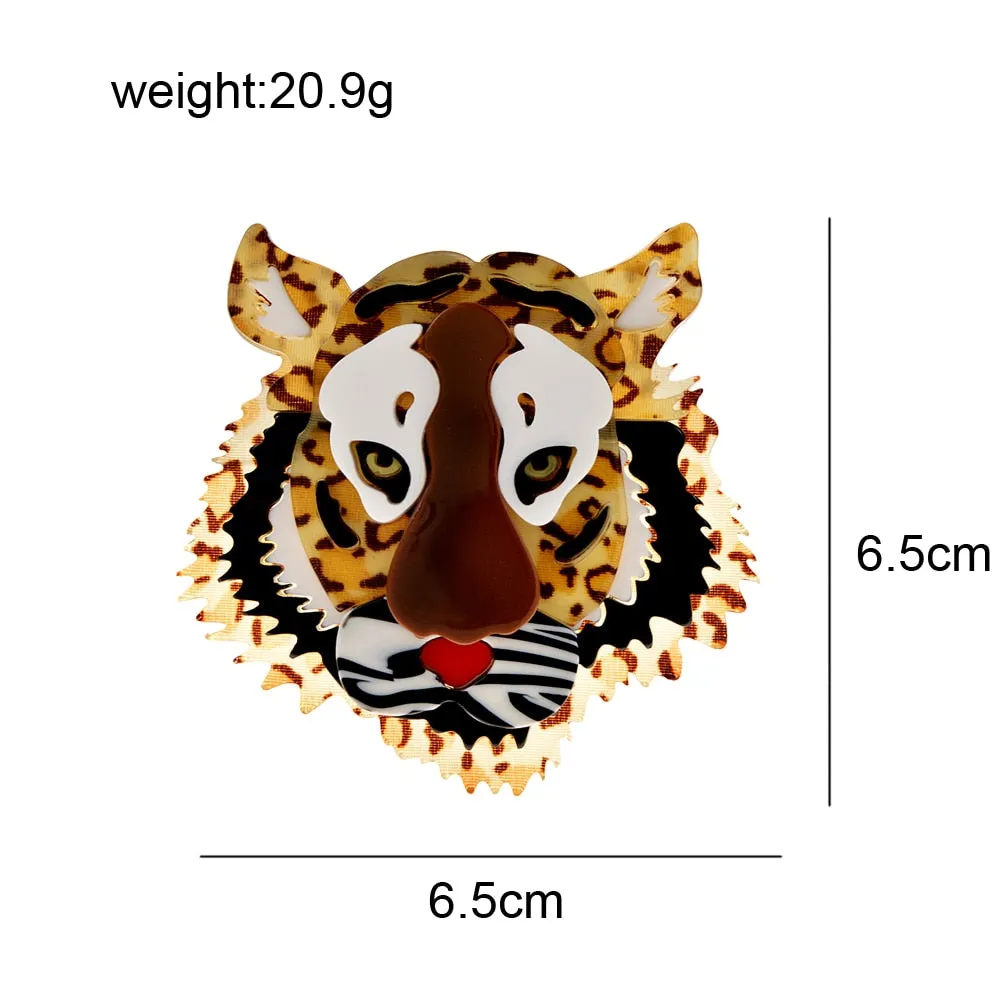 Acrylic Tiger Brooch Pin Fashion Acetate Fiber Jewelry Animal Design Coat Accessories