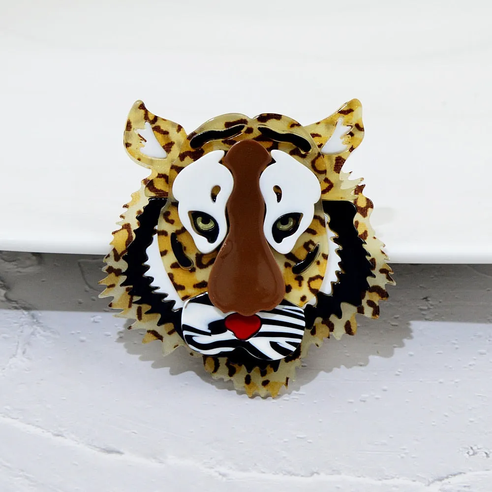 Acrylic Tiger Brooch Pin Fashion Acetate Fiber Jewelry Animal Design Coat Accessories