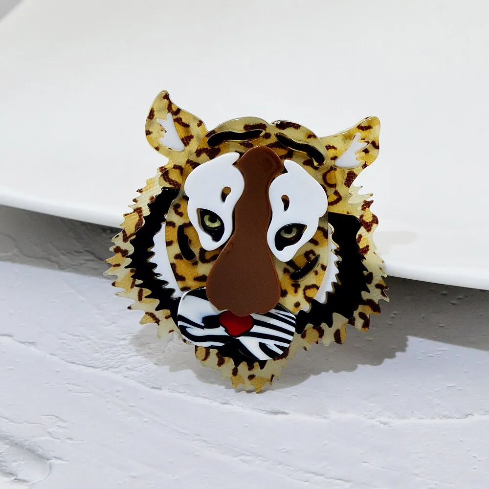 Acrylic Tiger Brooch Pin Fashion Acetate Fiber Jewelry Animal Design Coat Accessories