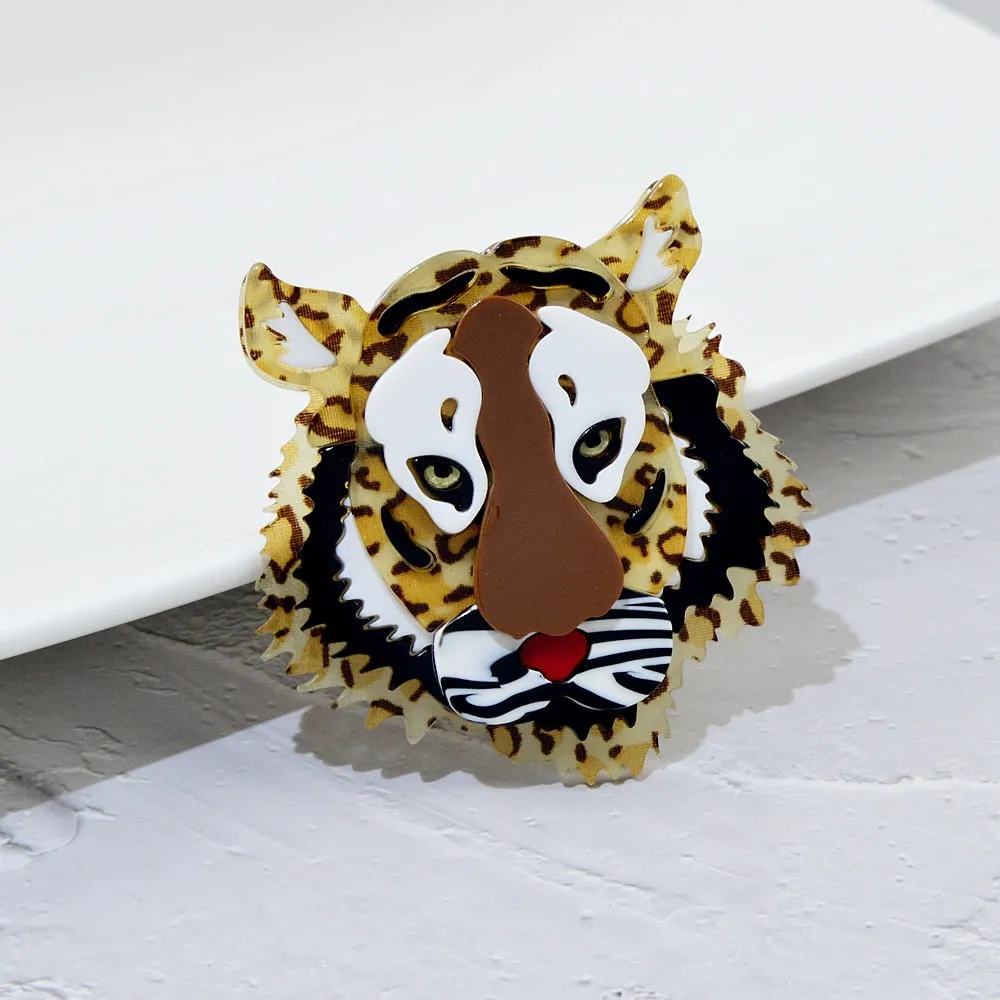 Acrylic Tiger Brooch Pin Fashion Acetate Fiber Jewelry Animal Design Coat Accessories