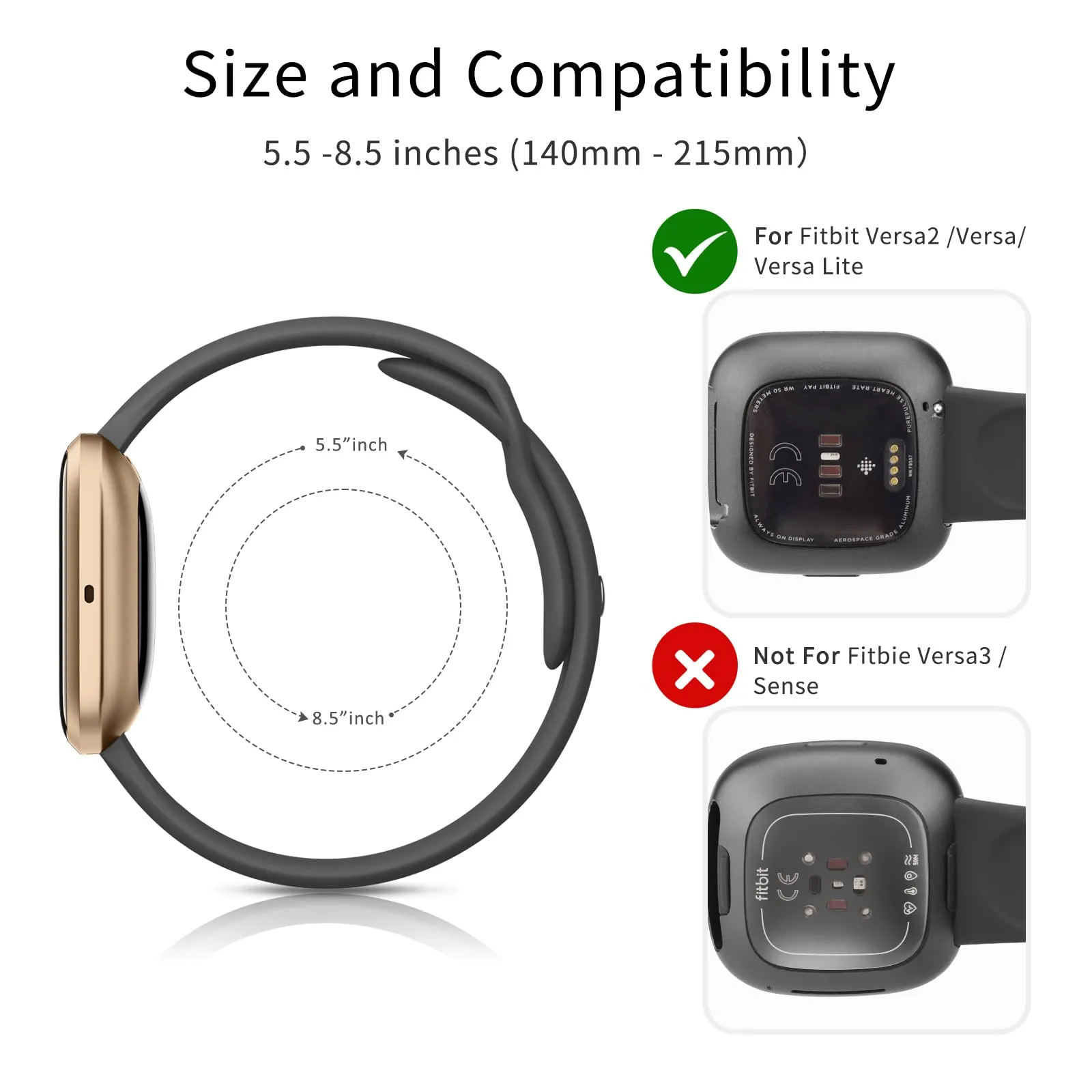 AK Silicone Bands Compatible with Fitbit Versa 2 / Fitbit Versa/Versa Lite/Versa SE Bands for Women Men, Classic Soft Straps Replacement Sport Wristbands for Fitbit Versa 2 Smart Watch (Black) Black