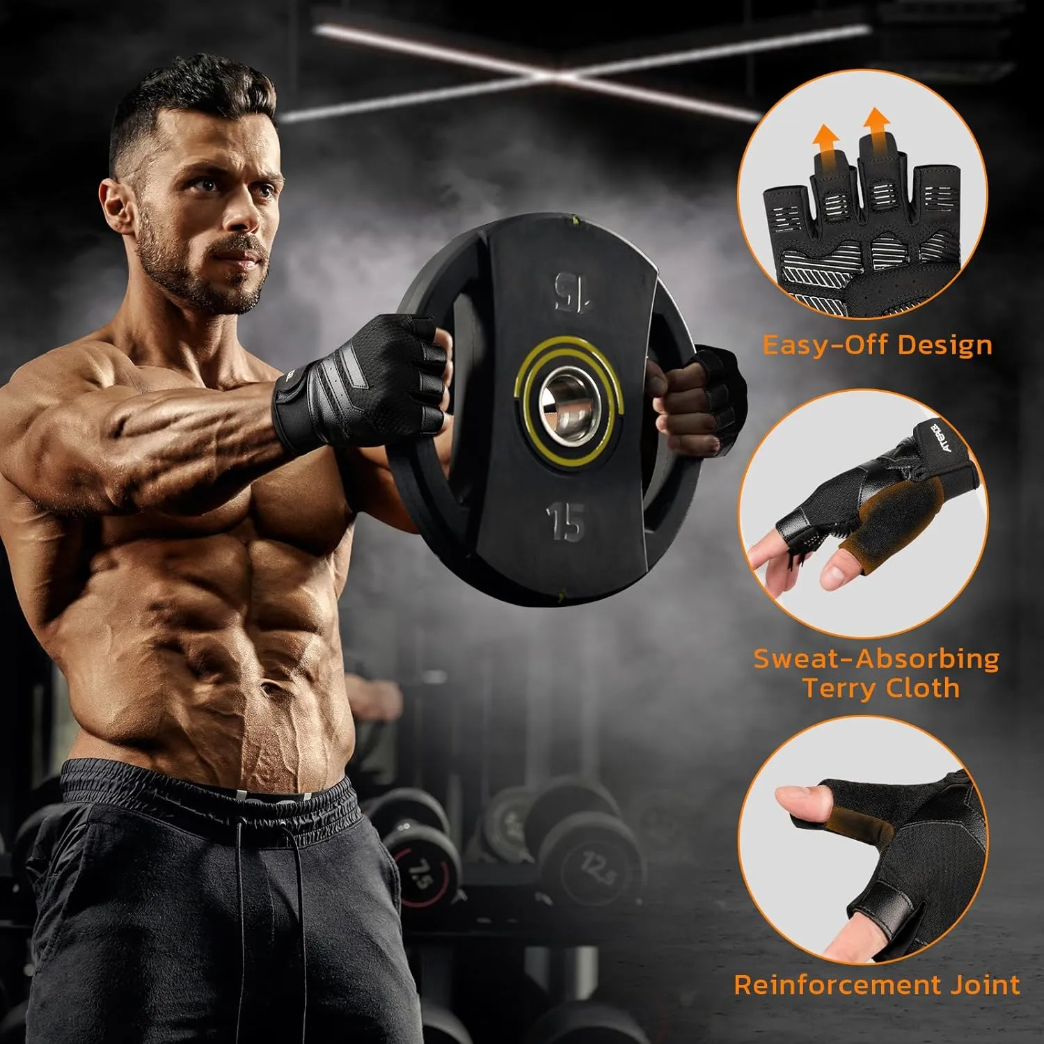 ATERCEL Gym Workout Gloves for Men and Women, Weight Lifting Gloves with Excellent Grip, Lightweight Fitness Gloves for Training, Cycling, Pull Ups, Exercise, Climbing, Rowing and Weightlifting