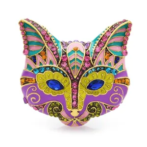 Big Heavy Multicolor Enamel Cat Head Brooches Rhinestone Animal Women Party Brooch