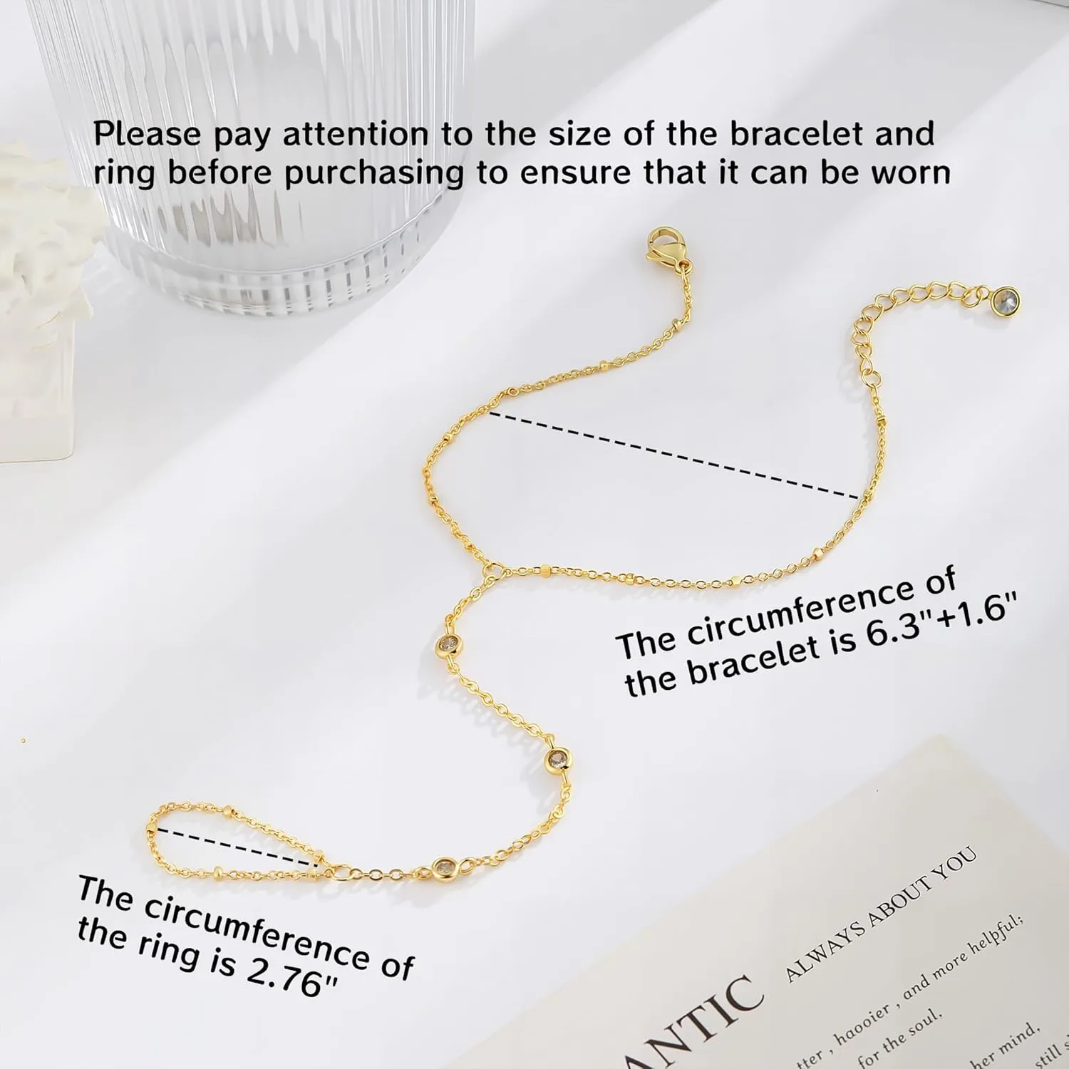 Bracelets for Women,14K Gold/Silver Plated Dainty Hand Chain Bracelets Trendy Ring Chain Bracelet Charm Gold Cuff Bangle Stackable Bracelets Fashion Body Jewelry Adjustable Waterproof Gifts for Her
