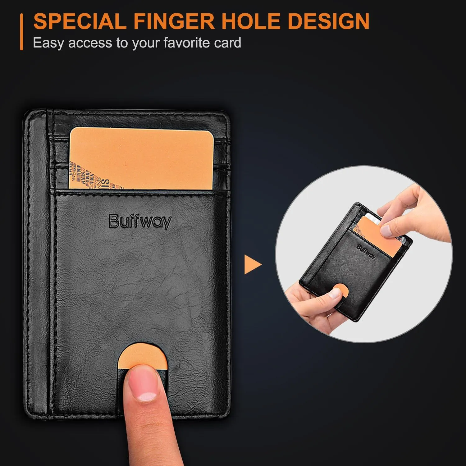 Buffway Slim Minimalist Front Pocket RFID Blocking Leather Wallets for Men and Women