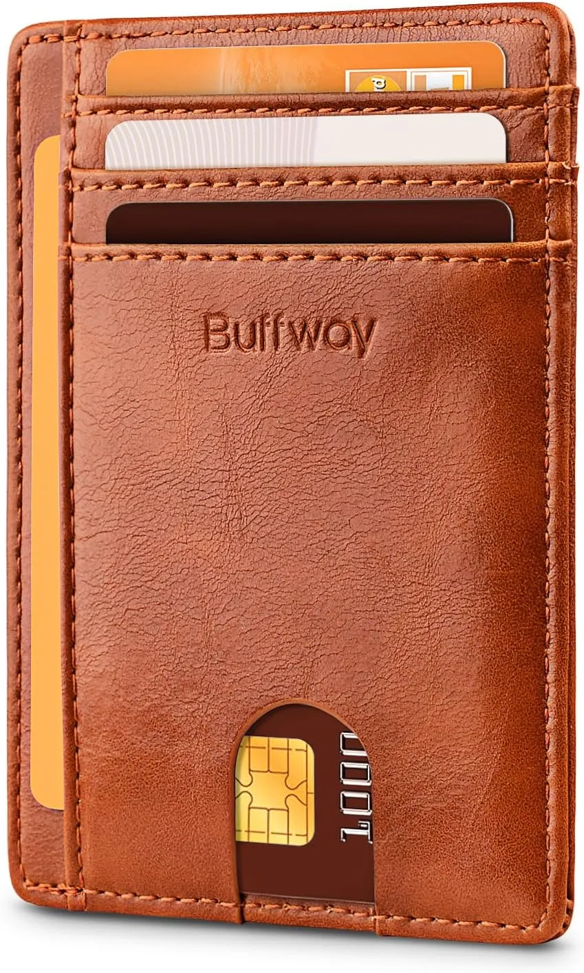 Buffway Slim Minimalist Front Pocket RFID Blocking Leather Wallets for Men and Women
