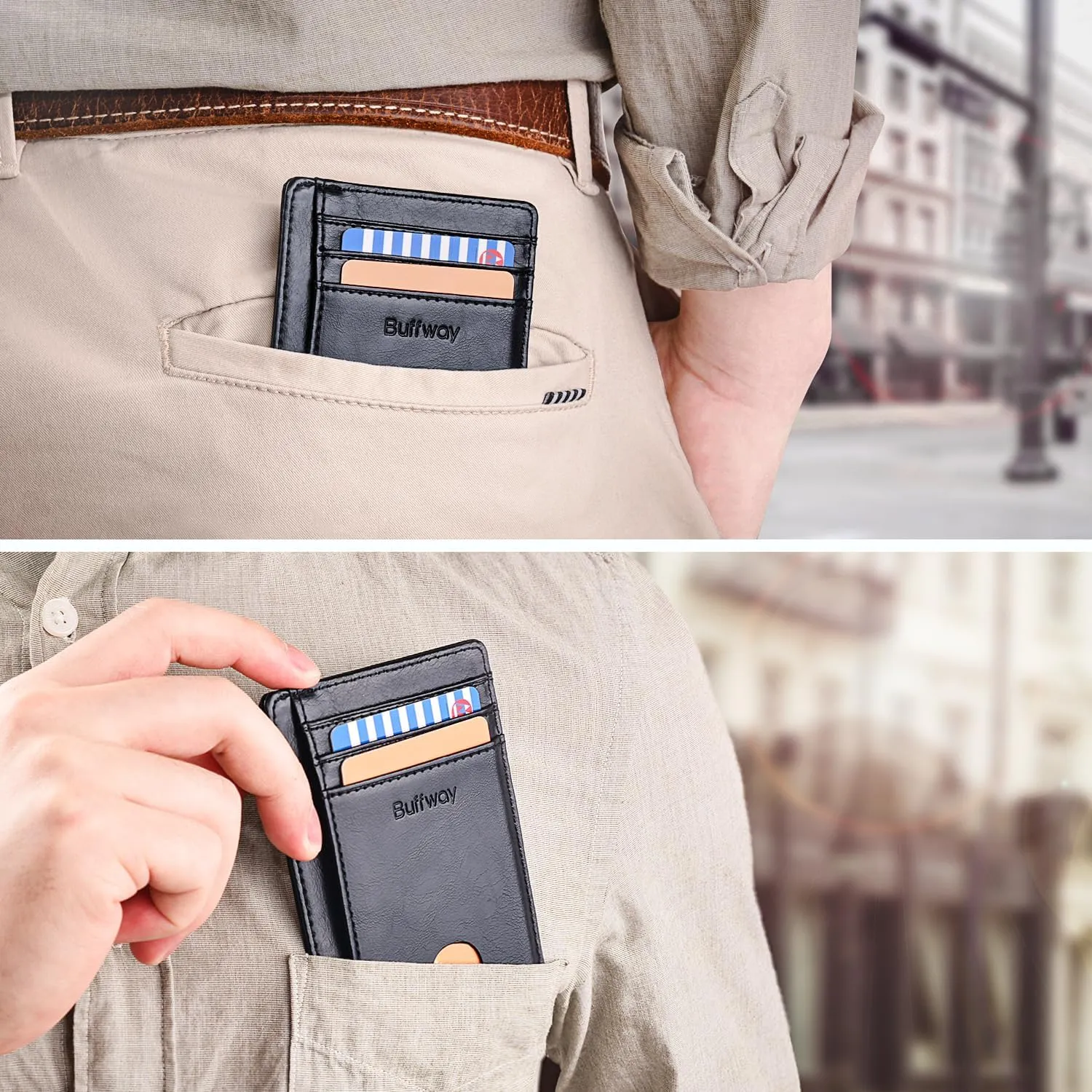 Buffway Slim Minimalist Front Pocket RFID Blocking Leather Wallets for Men and Women