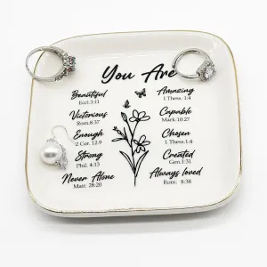 Ceramic Jewelry Dish, 4.5" Small Ring Dish Jewelry Tray, Birthday Gift for Mom, Daughter, Sister, Friends, Bathroom Ring Holder Dish Jewelry Plate, Nightstand Decor Trinket Tray for Women
