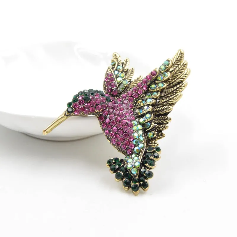 Colorful Rhinestone Hummingbird Brooches for Women