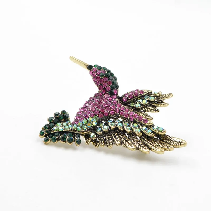 Colorful Rhinestone Hummingbird Brooches for Women