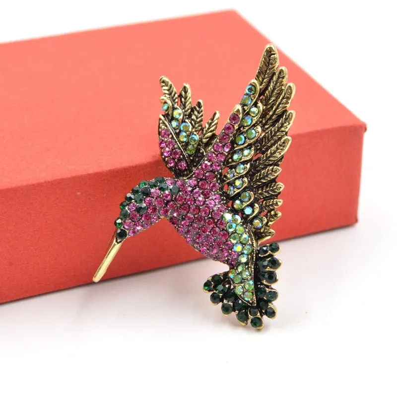 Colorful Rhinestone Hummingbird Brooches for Women