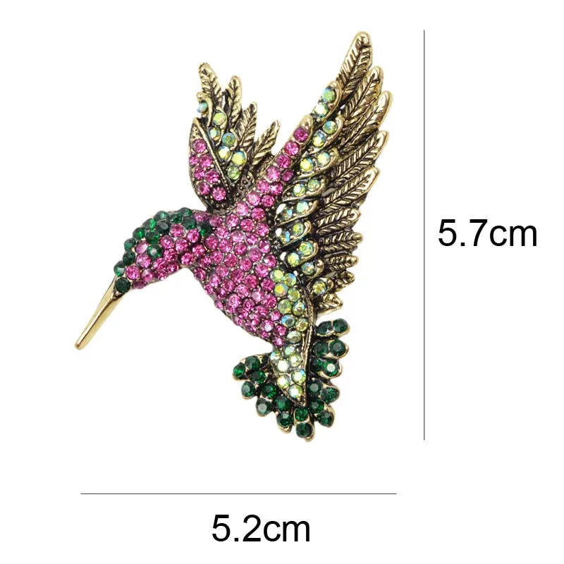 Colorful Rhinestone Hummingbird Brooches for Women