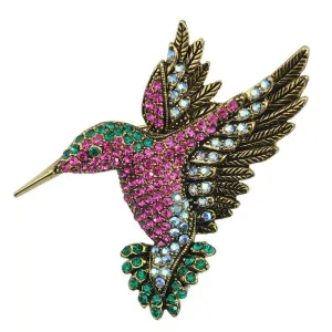 Colorful Rhinestone Hummingbird Brooches for Women