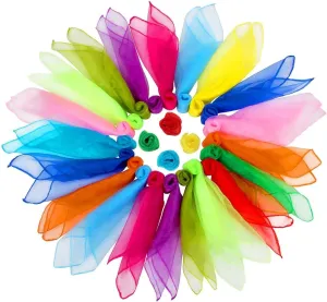 Colovis 36 Pcs Square Dance Scarves, Juggling Scarf Props Magic Trick Silk Scarves Music Movement Scarf 12 Colors 24 by 24 Inches