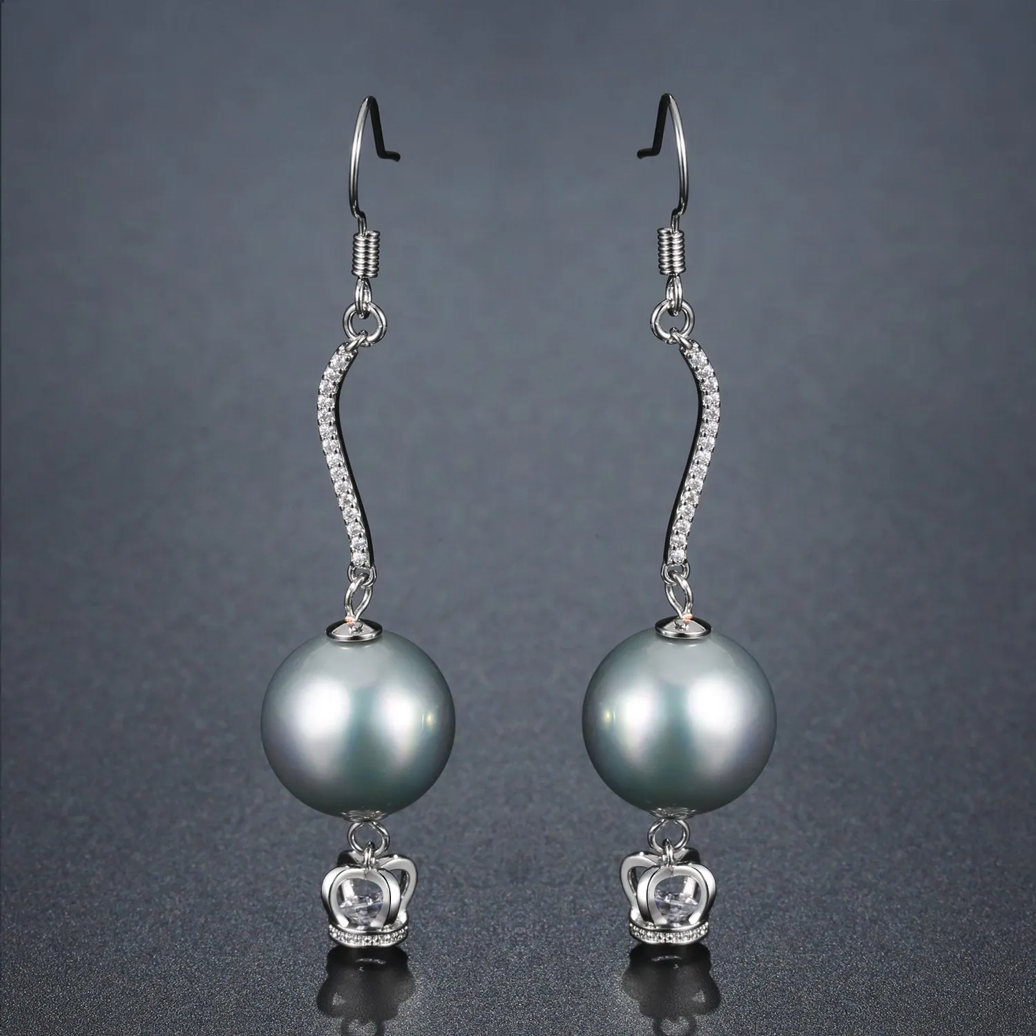 Crown Pearl Drop Earrings -KPE0373