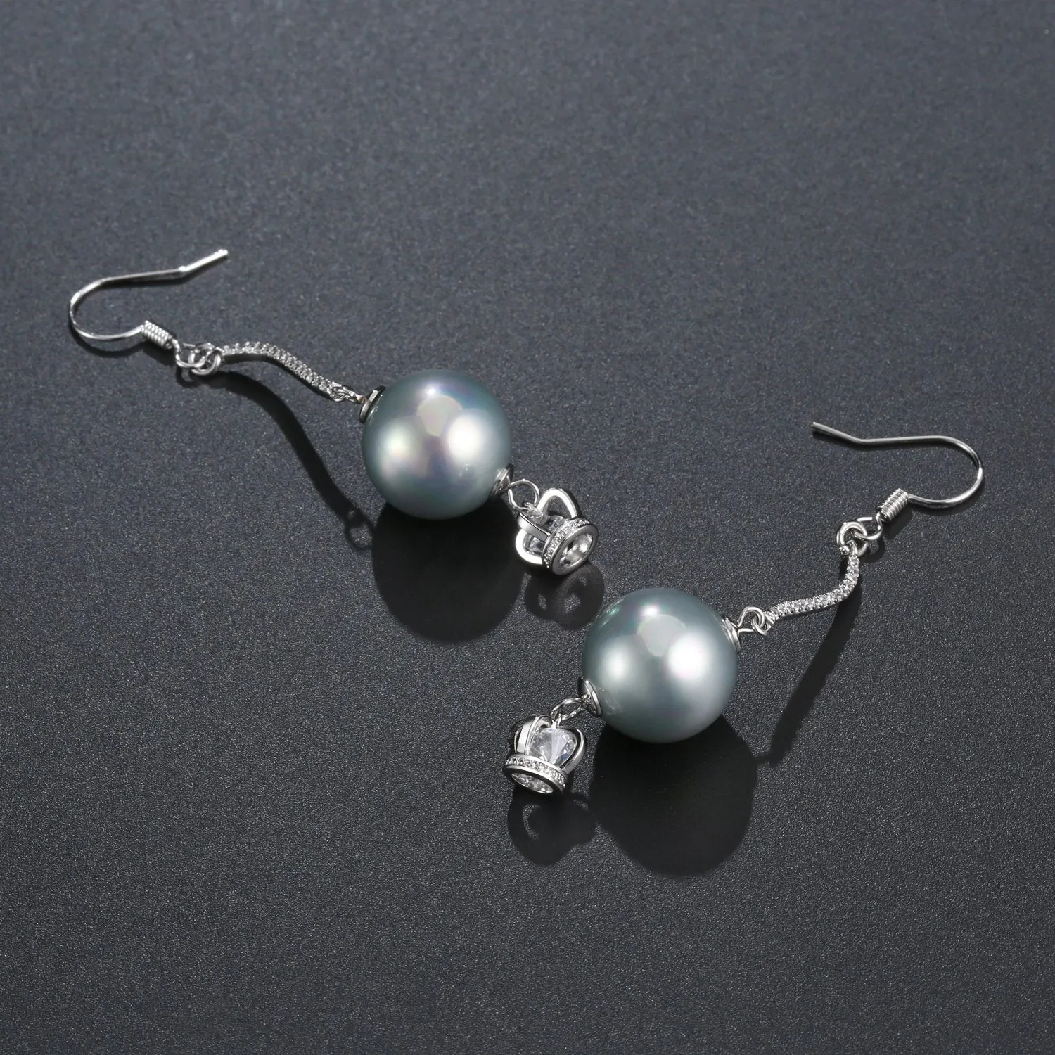Crown Pearl Drop Earrings -KPE0373