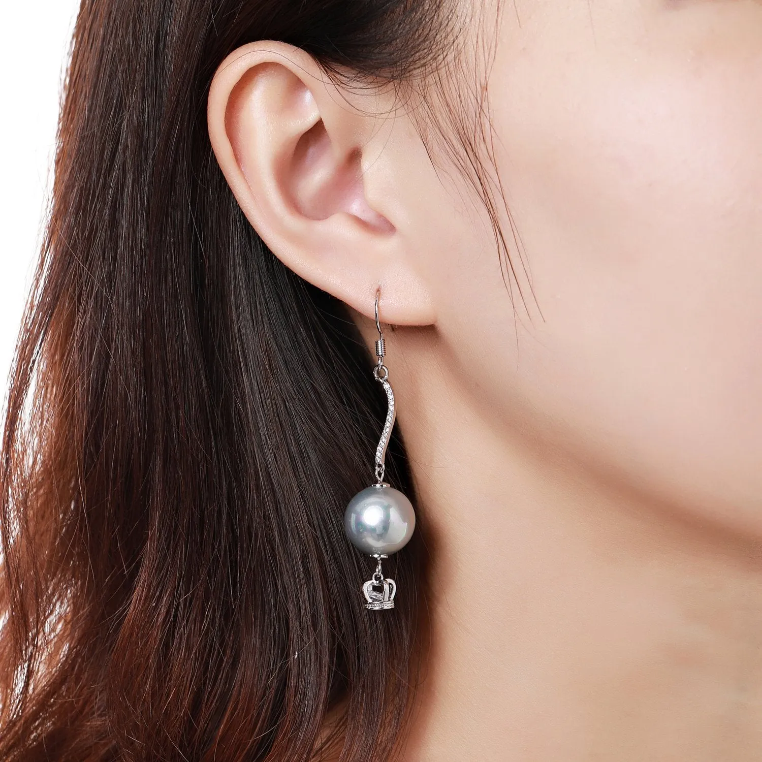 Crown Pearl Drop Earrings -KPE0373