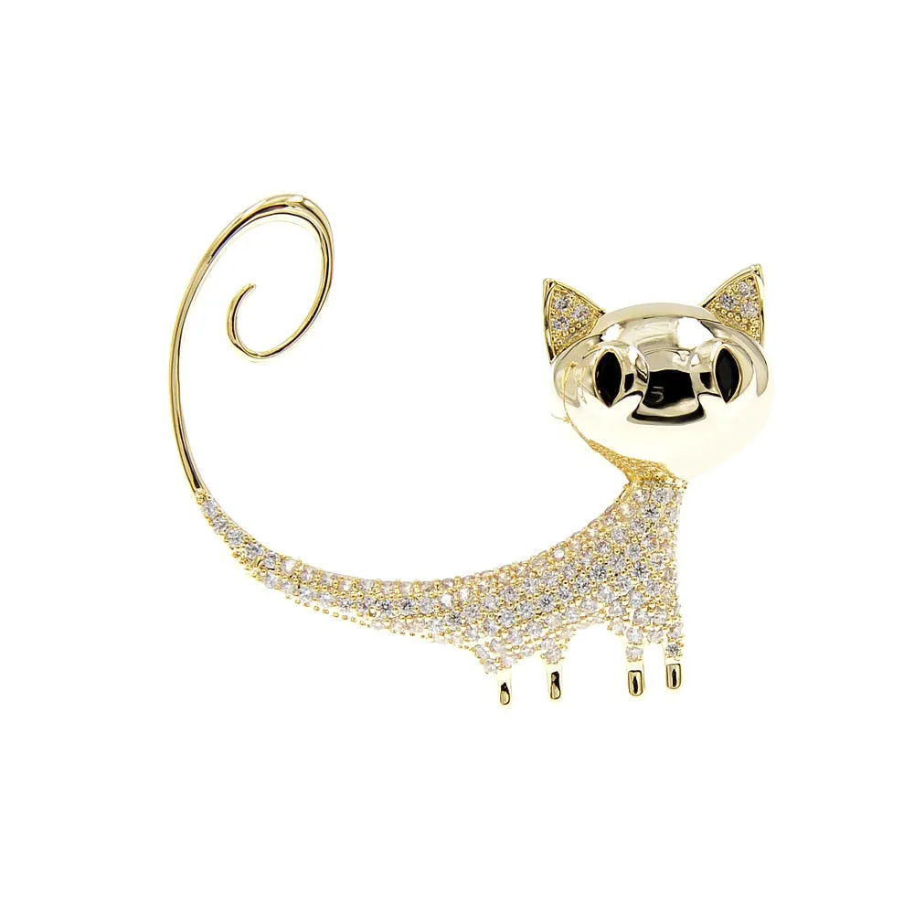 Cubic Zirconia Small Kitty Brooches For Women Copper Jewelry Animal Design Cat Pin Brooch