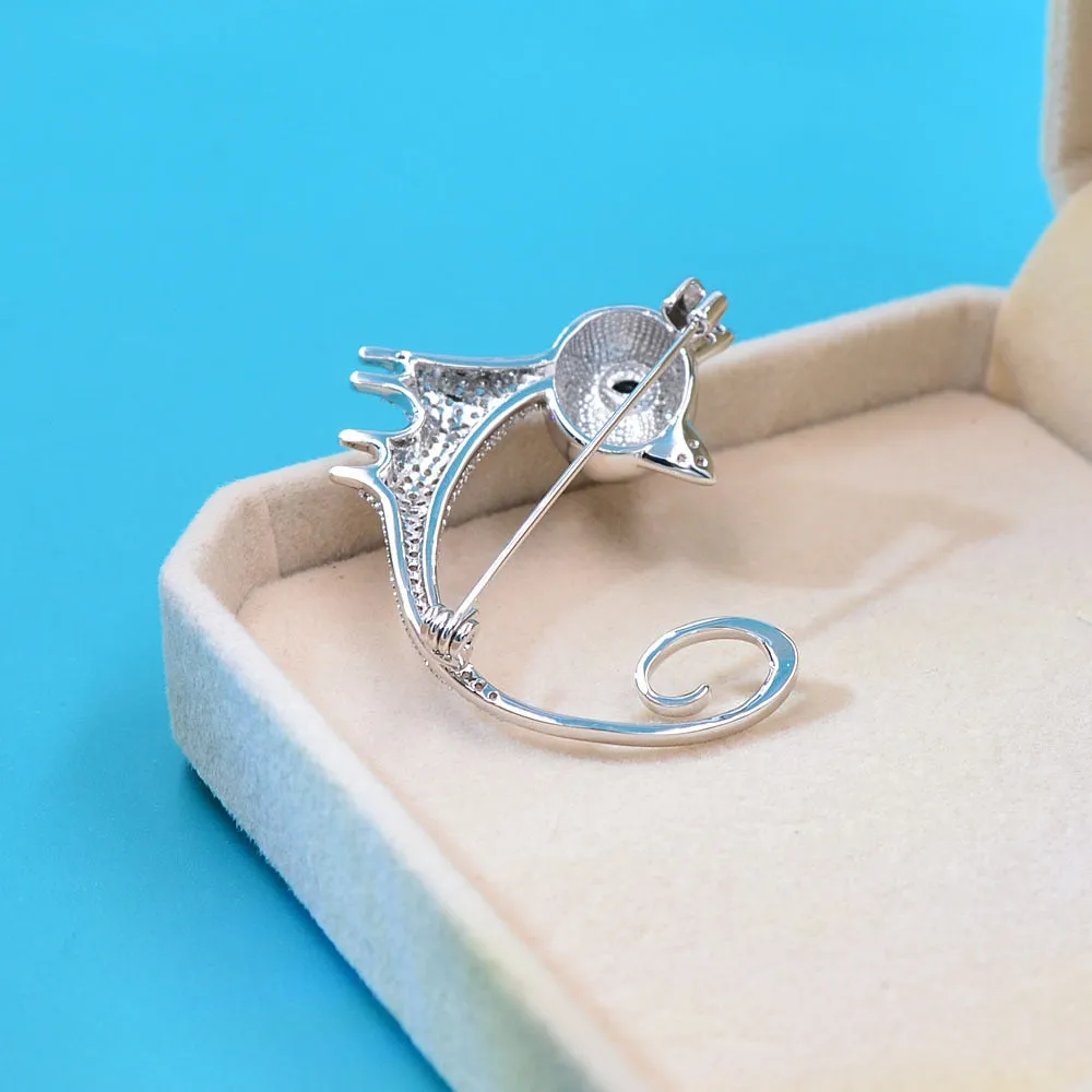 Cubic Zirconia Small Kitty Brooches For Women Copper Jewelry Animal Design Cat Pin Brooch