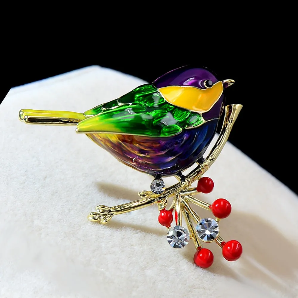Cute Vivid Bird Brooches For Women Winter Animal Design Pin Branch Accessories
