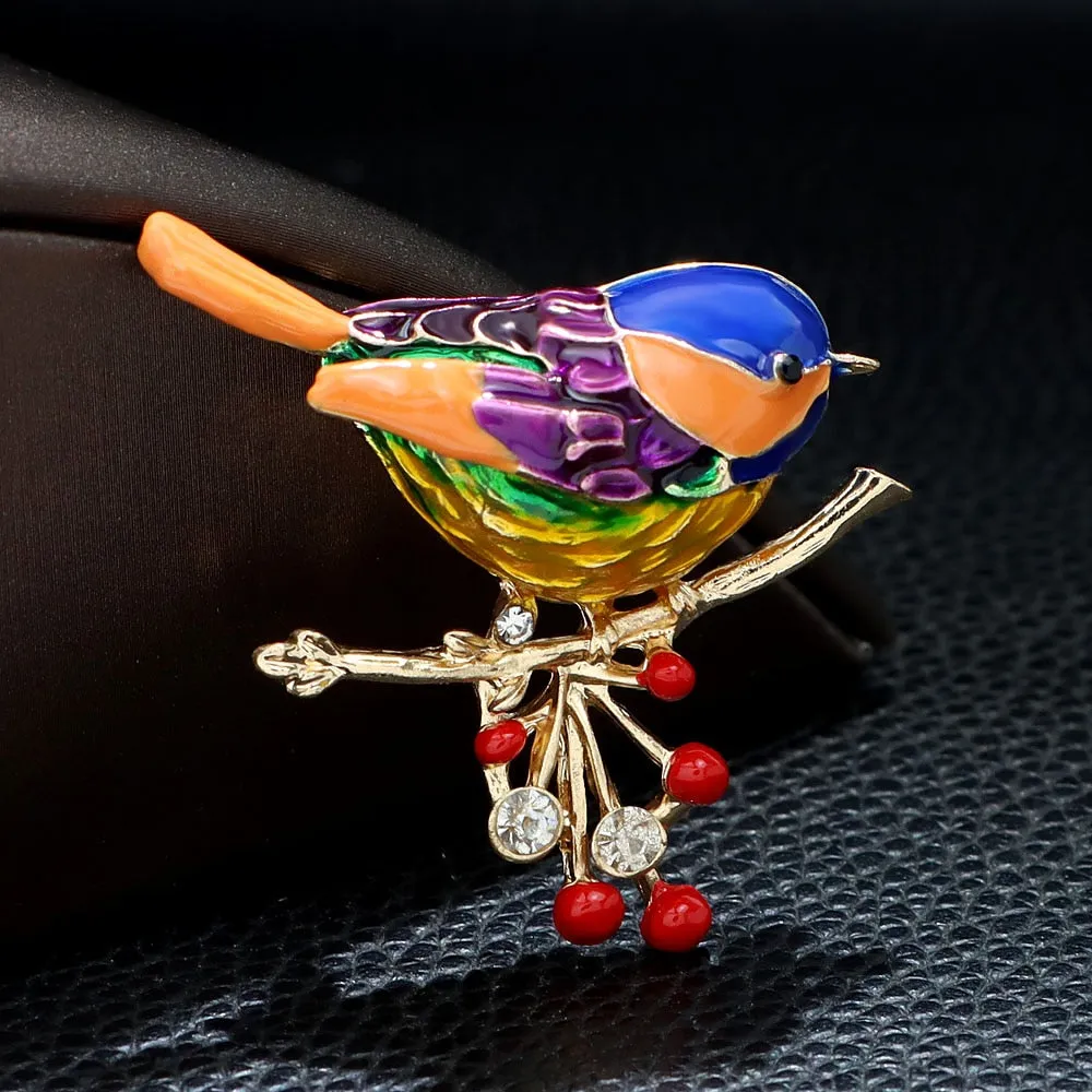 Cute Vivid Bird Brooches For Women Winter Animal Design Pin Branch Accessories