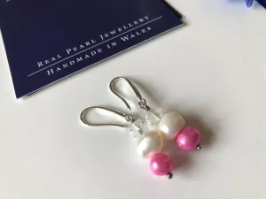Earrings: Ivory and pink pearl with white crystal drop earrings