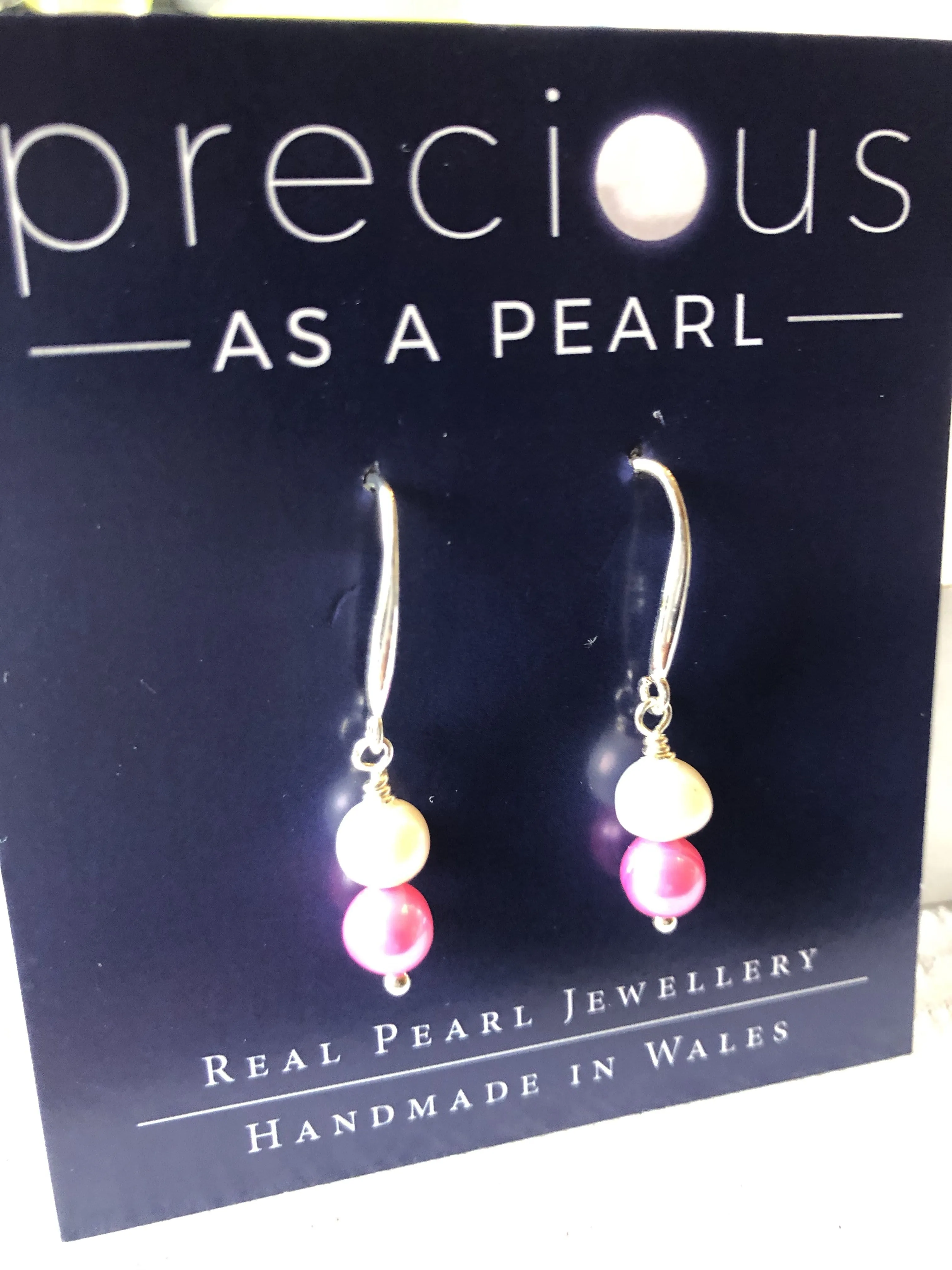 Earrings: Pink and ivory double pearl earrings