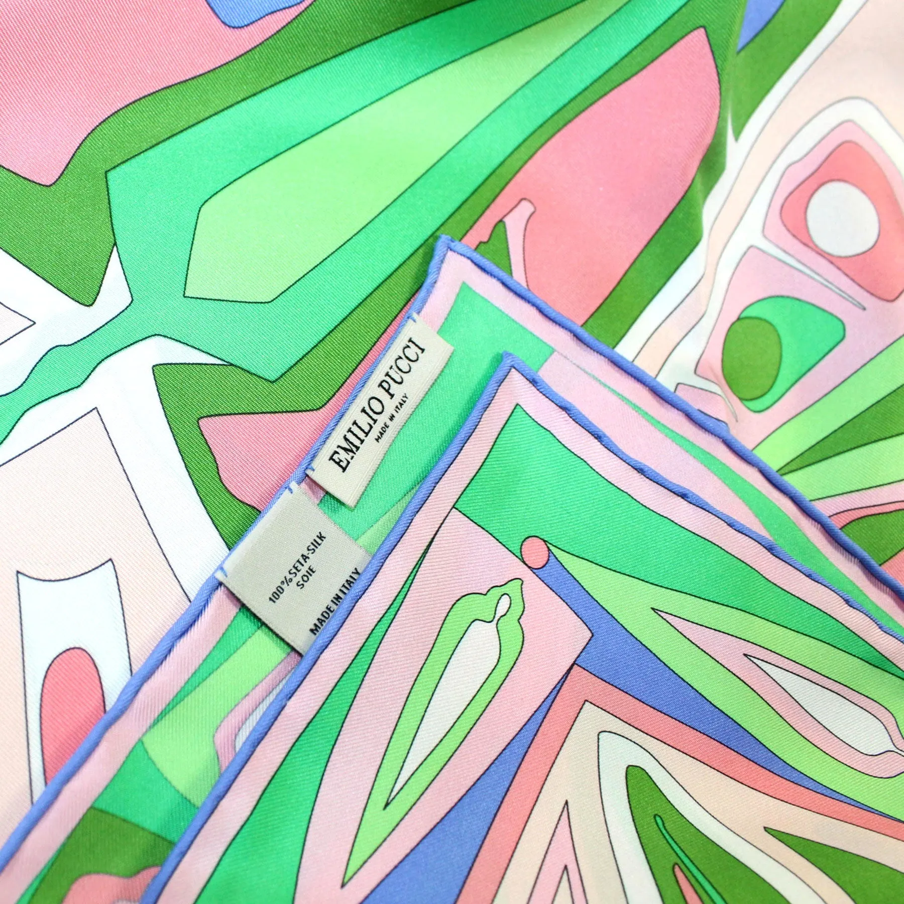 Emilio Pucci Scarf Green Pink Design - Large Twill Silk Square Scarf
